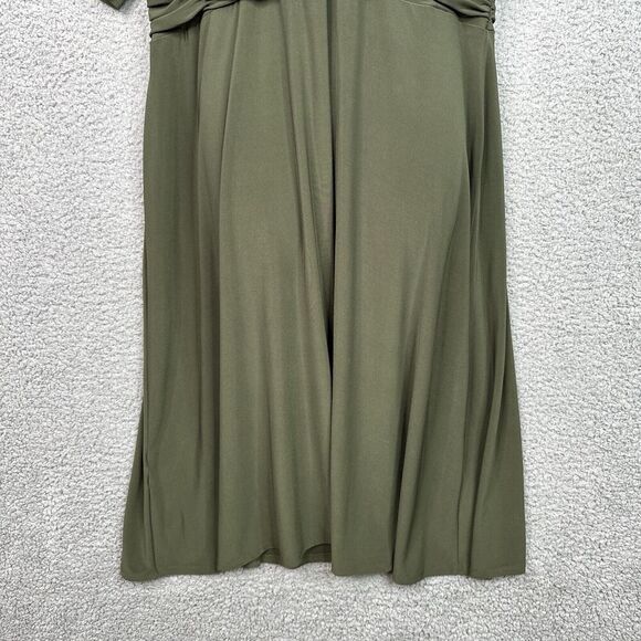 Jones Studio Midi Dress Sz 16W Olive Green Ruched Empire Waist Jersey Knit Comfy - Picture 5 of 15